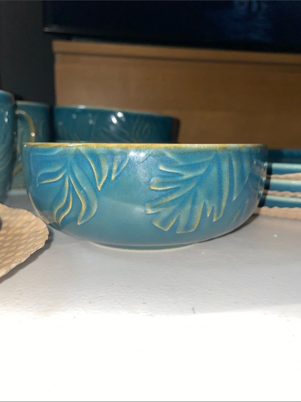 Corona Teal Embossed Leaf Tropical Dinnerware Set